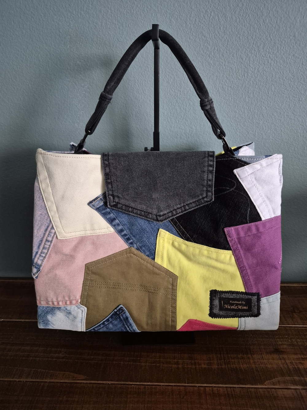 Multicolor Denim Patchwork Satchel/Tote Bag